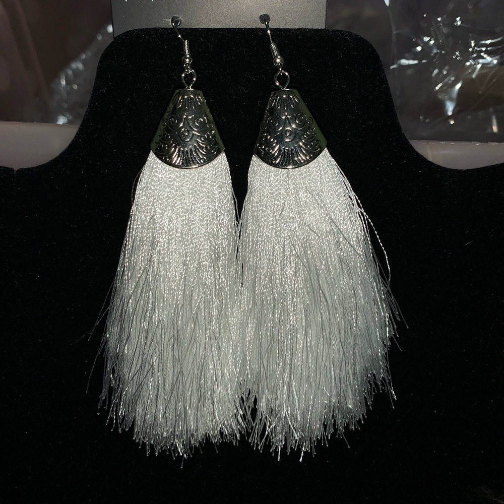 White tassel earrings